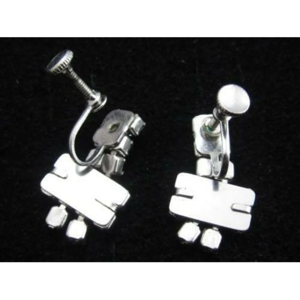 Vintage Rhodium Plated Art Deco Clear‎ Rhinestone Sparkling SB Earrings
